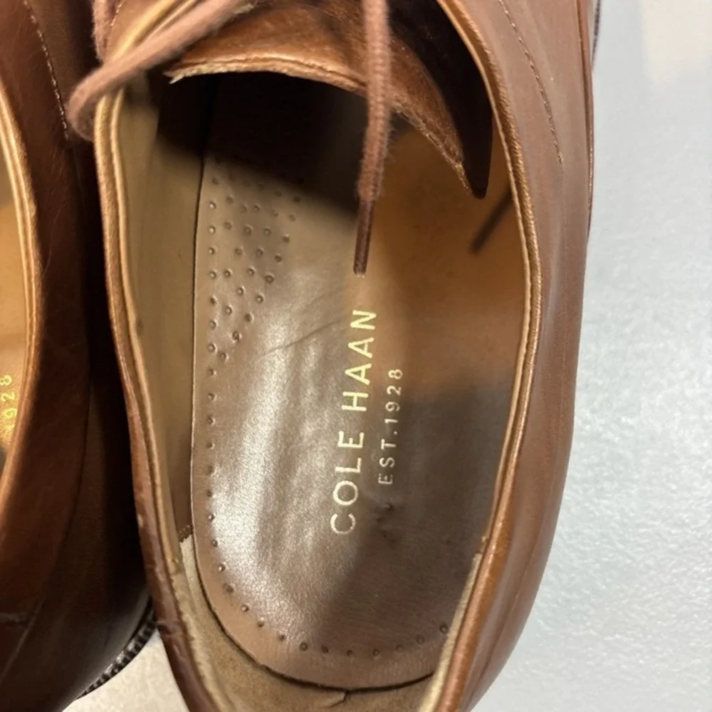 Cole Haan Grand.OS Derby Shoes Mens Tan‎ Brown Leather Apron Toe sz 11